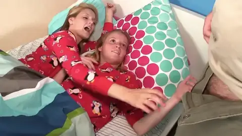 Splendid POINT OF VIEW hand job by diminutive stepdaughters in pajamas