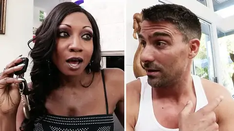 Muscular lad is finger-tickling an dark-hued lady in the living room