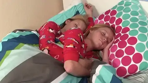 Wonderful POINT OF VIEW mitt-job by small stepdaughters in pajamas