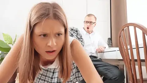 Astonished college girl in mini-micro-skirt give forearm-job her educator