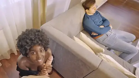 Dark-hued sweetie with bouncy ass plows while beau sleeps